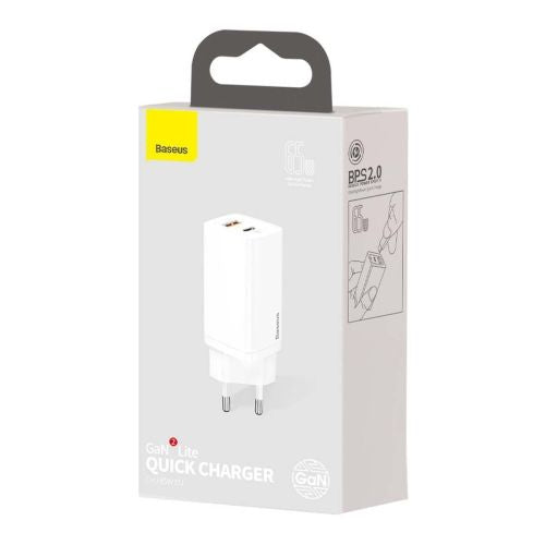 Quick Travel Charger Baseus GaN2 Lite USB + C 65W EU (white) - Travel Charger<<<Accessories<<<Основна<<<DunaXML&&&Cell