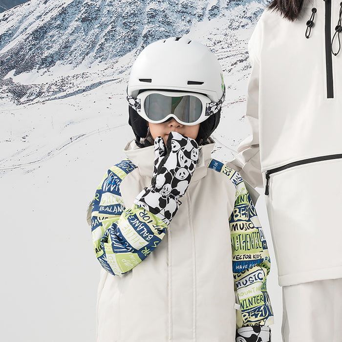 Qunature Panda Heat Transfer Ski Gloves Kids Size S - Black/White
