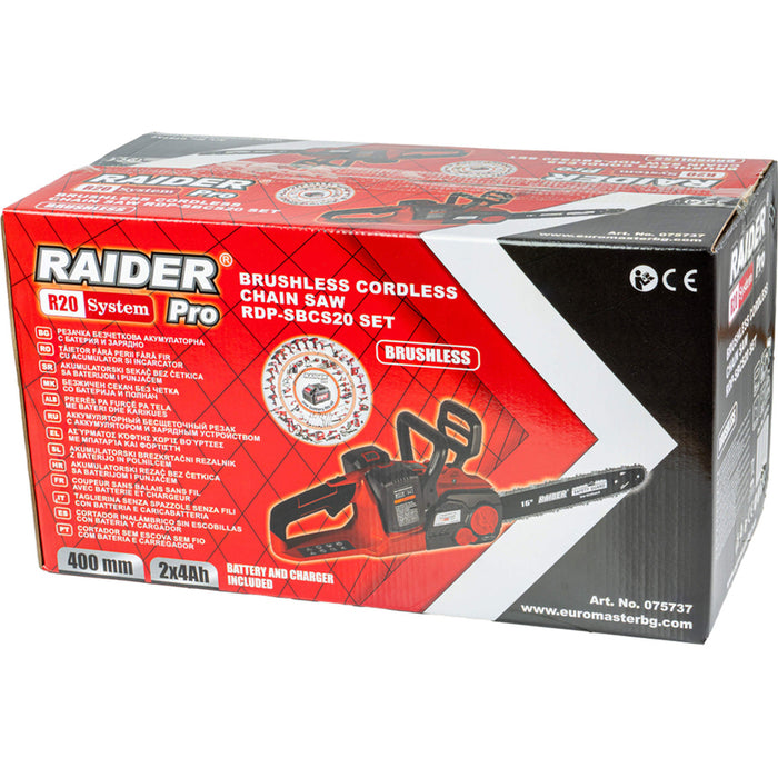 CORDLESS CHAINSAW RAIDER PRO RDP-SBCS20 40 V, NUMBER OF BATTERIES 2, 4.00 Ah, BAR LENGTH 40.00 cm