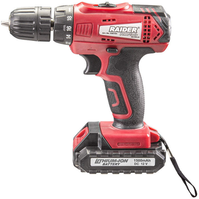 BATTERY DRILL RAIDER RD-CDL34 12 V, 24.00 nm, NUMBER OF BATTERIES 2, 1.50 Ah, SUITCASE