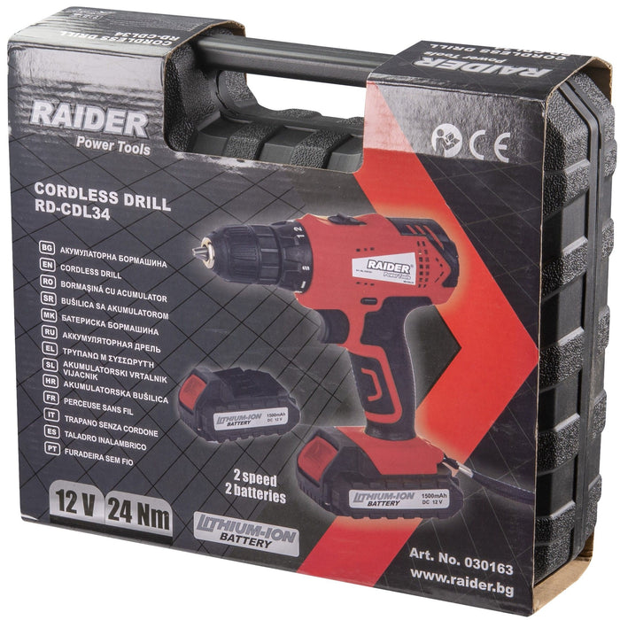 BATTERY DRILL RAIDER RD-CDL34 12 V, 24.00 nm, NUMBER OF BATTERIES 2, 1.50 Ah, SUITCASE