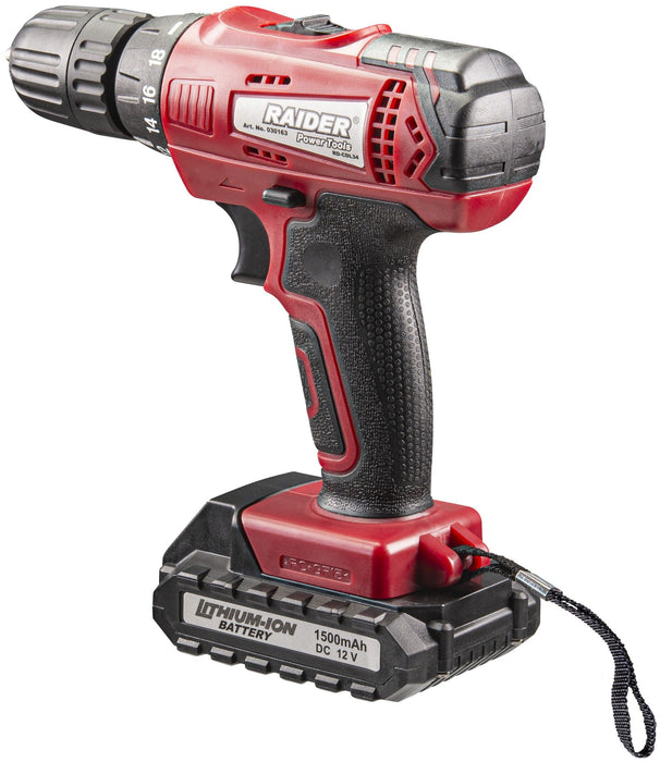 BATTERY DRILL RAIDER RD-CDL34 12 V, 24.00 nm, NUMBER OF BATTERIES 2, 1.50 Ah, SUITCASE