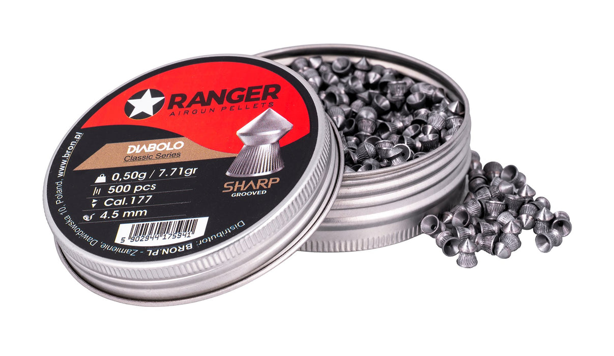 4.5 mm RANGER Diabolo Professional Sharp Grooved Point 500 pellets