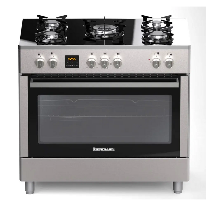 Ravanson KWGE-K90 Glass Inox gas-electric cooker - Free-standing kitchensAGD-KWS<<<Home Appliance