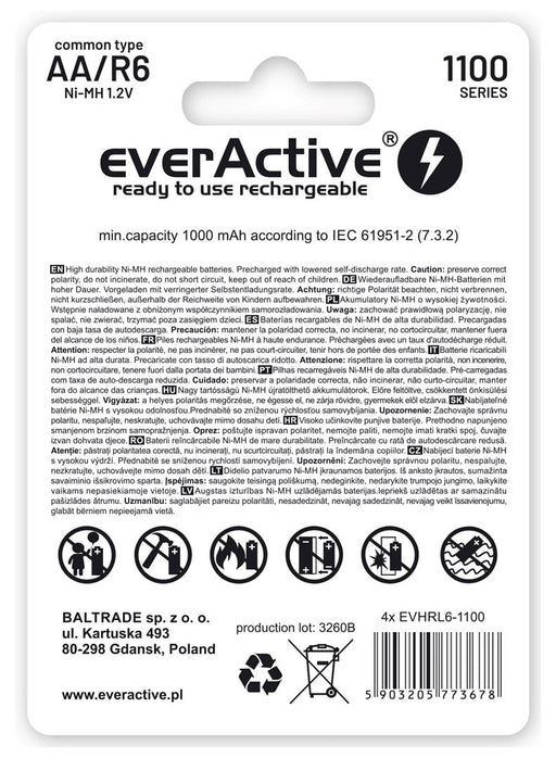 Rechargeable batteries everActive Ni-MH R6 AA 1100 mAh Infinity Line - 4 pieces - Rechargeable