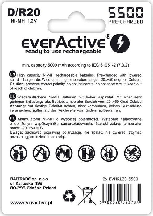 Rechargeable batteries everActive R20/D Ni-MH 5500 mAh ready to use - Rechargeable batteriesBAL-AKM<<<batteries