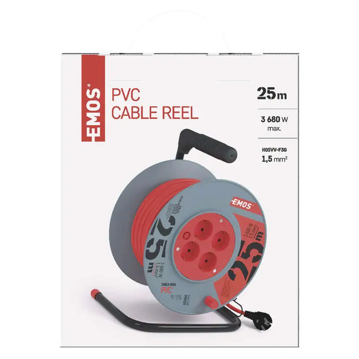 REEL EXTENSION 25M - G3X1.5MM2 - 4 SOCKETS EMOS ORANGE CABLE - Удължители и макари<<<Електроматериали<<<Строителни