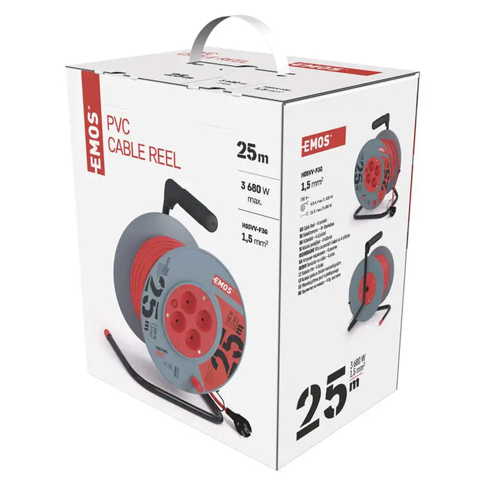 REEL EXTENSION 25M - G3X1.5MM2 - 4 SOCKETS EMOS ORANGE CABLE - Удължители и макари<<<Електроматериали<<<Строителни