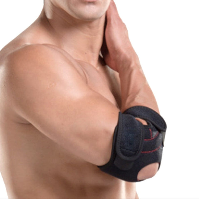 Adjustable neoprene elbow pad, analgesic