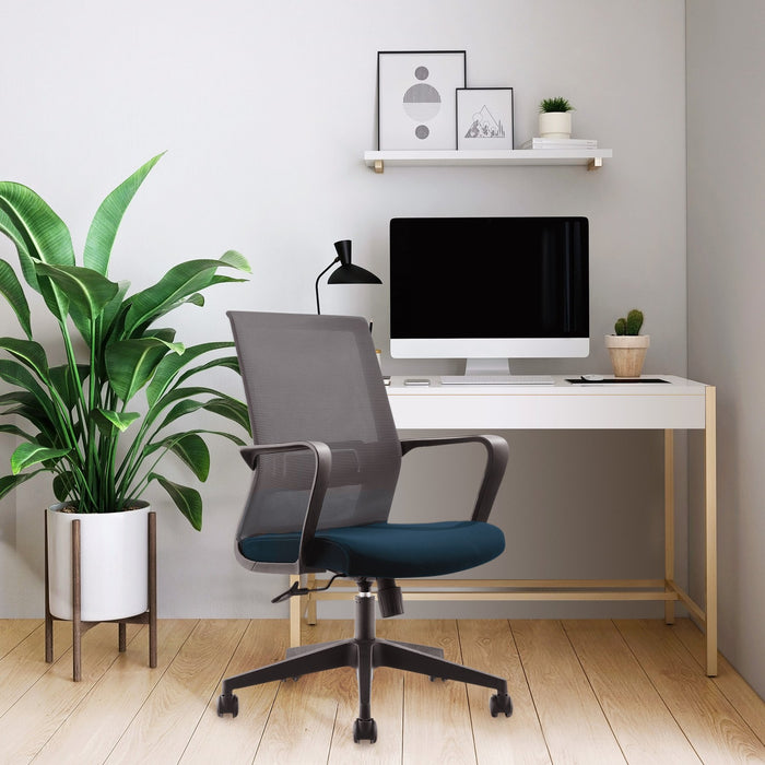 RFG Work chair Smart W, damask and mesh, blue seat, gray back