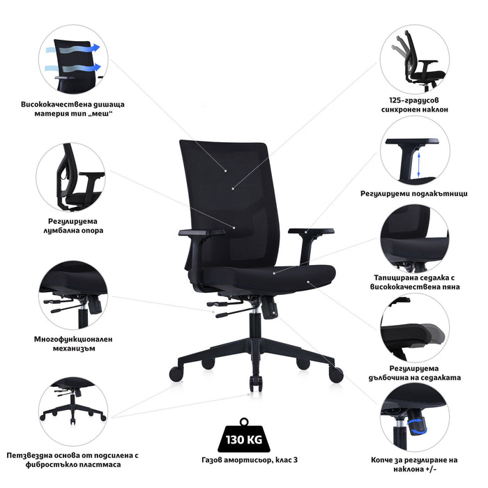 RFG Ergonomic chair Snow Black W, black seat, black backrest