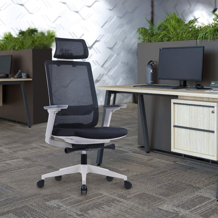 RFG Meteor X White HB ergonomic chair, black seat, black back