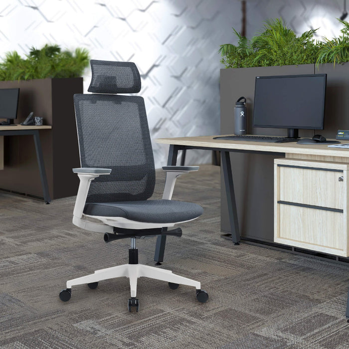 RFG Meteor X White HB ergonomic chair, gray seat, gray back