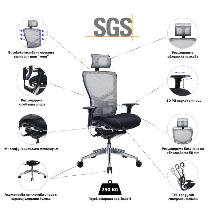 RFG Ergonomic chair TECH@PRO, black seat, white-black backrest