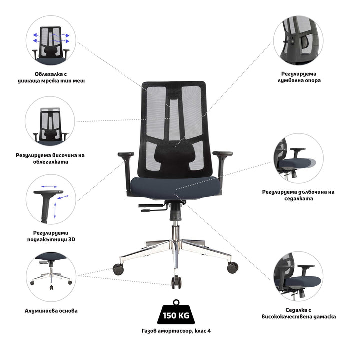 RFG Artur W ergonomic chair, dark gray seat, black backrest