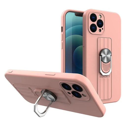 Ring Case silicone case with finger grip and stand for iPhone 12 Pro pink - Cell phone cases and covers<<<HurtelXML