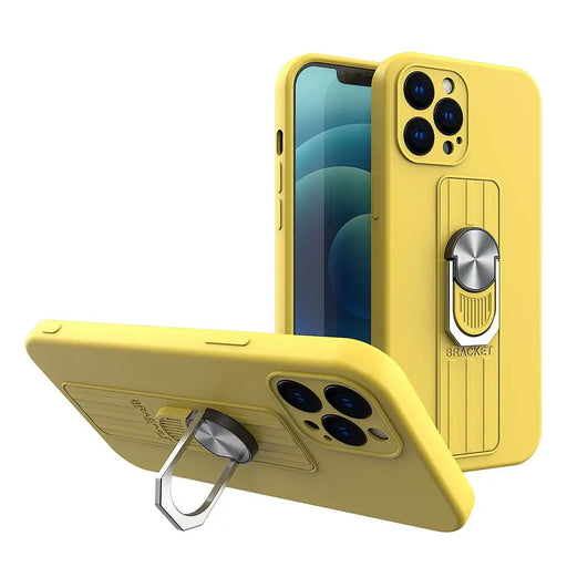 Ring Case silicone case with finger grip and stand for iPhone 13 mini yellow - Cell phone cases and covers<<<HurtelXML