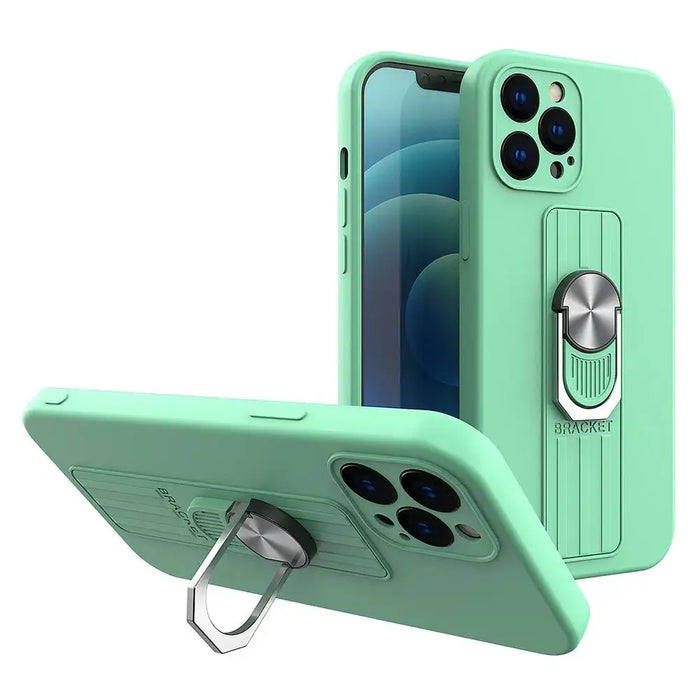 Ring Case silicone case with finger grip and stand for iPhone 13 mini mint - Cell phone cases and covers<<<HurtelXML