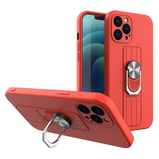 Ring Case silicone case with finger grip and stand for iPhone 13 mini red - Cell phone cases and covers<<<HurtelXML