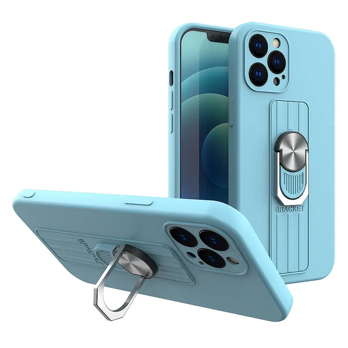 Ring Case silicone case with finger grip and stand for iPhone 13 Pro light blue - Cell phone cases