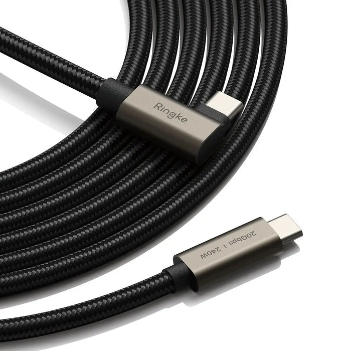 Ringke 3.2 gen. 2x2 USB-C PD 3.1 240W 1m angled cable - black - Cables and tapes<<<HurtelXML