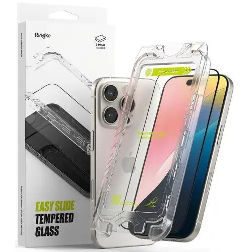 Ringke Easy Slide 2-pack Black Frame Tempered Glass for iPhone 16 Pro Max - iPhone 16 Pro
