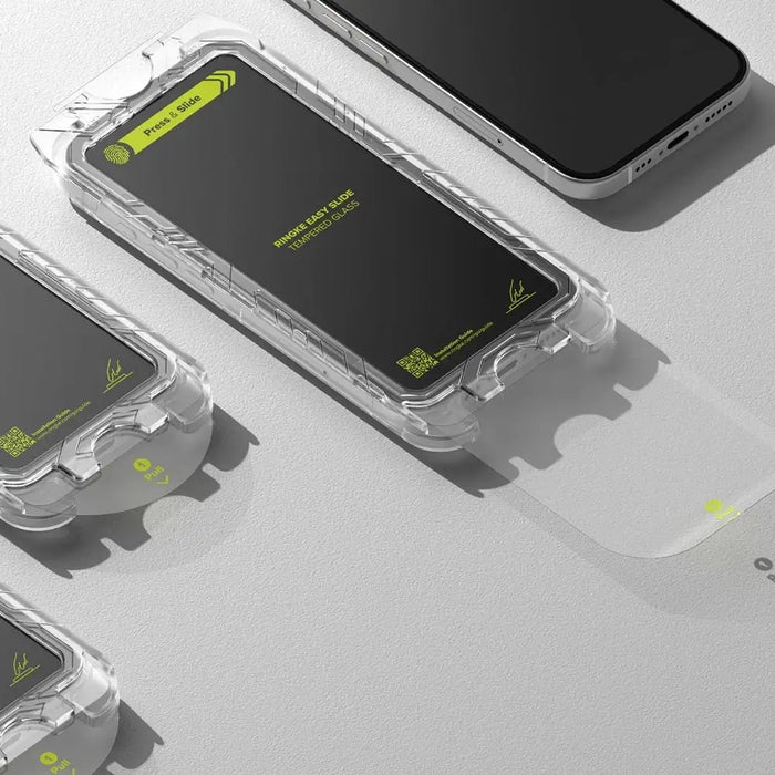 Ringke Easy Slide 2-pack tempered glass with black frame for iPhone 15 / 16 - Cell phone tempered
