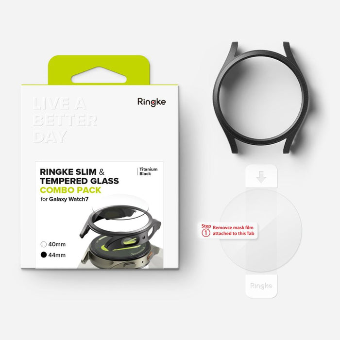 Ringke Slim &amp; Tempered Glass Case + Glass Set for Samsung Galaxy Watch 7 44mm - Black