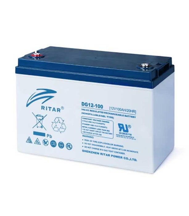 RITAR lead gel battery (DG12-100), 12V, 100Ah, F12/M8, For solar systems