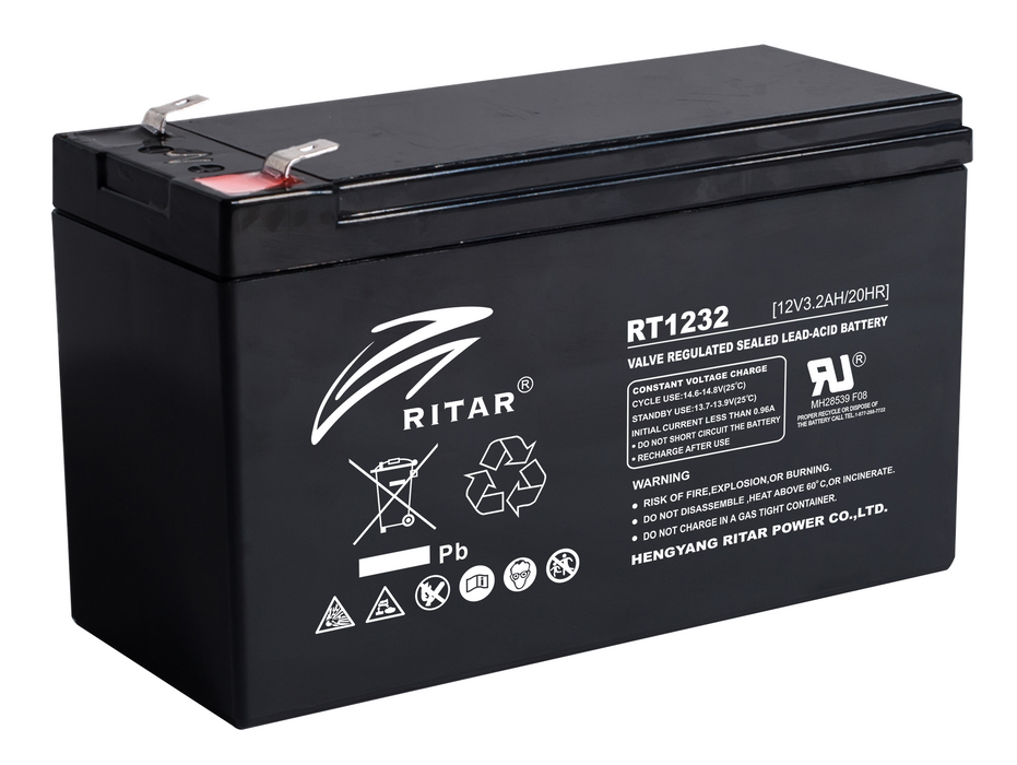 RITAR Lead Acid Battery (RT1232), 12V, 3.2 Ah, AGM, 134/ 67/ 60 mm