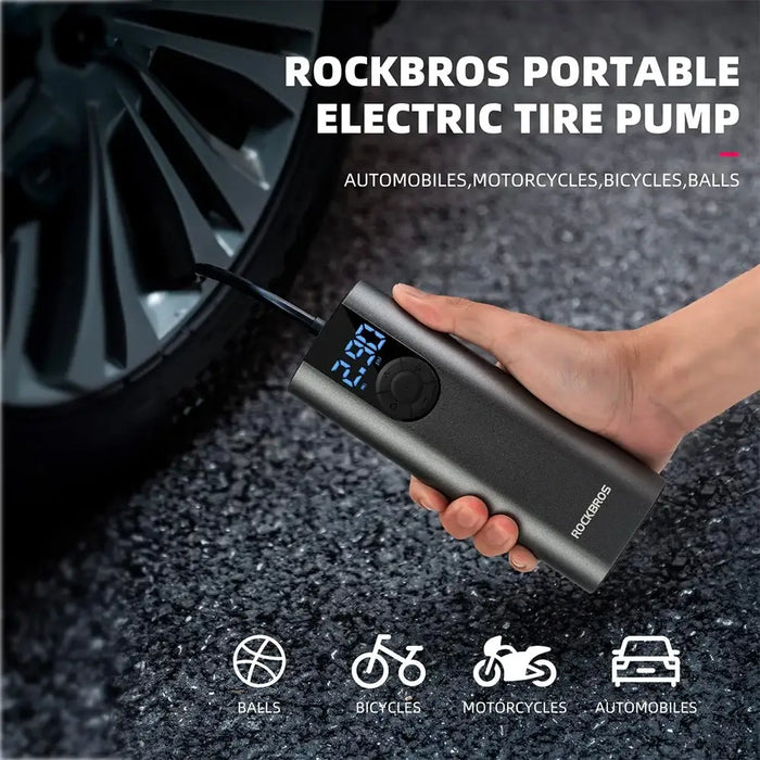 Rockbros 42720001001 Electric Bike Pump with LED Display + USB-C - USB-A Cable - Black - Sport products<<<HurtelXML