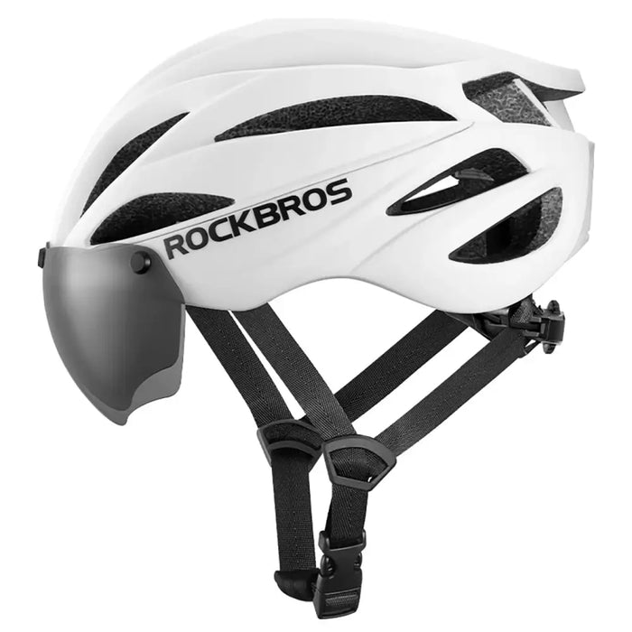 Rockbros Bike Helmet with Visor Detachable UV Goggles Unisex Glossy - White - Sport products<<<HurtelXML