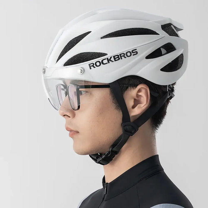 Rockbros Bike Helmet with Visor Detachable UV Goggles Unisex Glossy - White - Sport products<<<HurtelXML