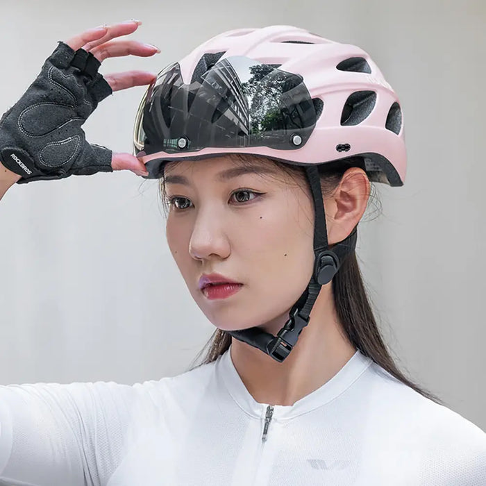 Rockbros Bike Helmet with Visor Detachable UV Goggles Detachable Visor Unisex - Pink - Sport products<<<HurtelXML