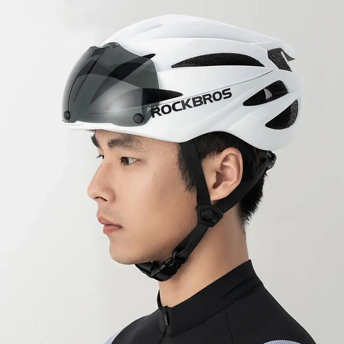 Rockbros Bike Helmet with Visor Detachable UV Protective Goggles Unisex Matte - White - Sport products<<<HurtelXML