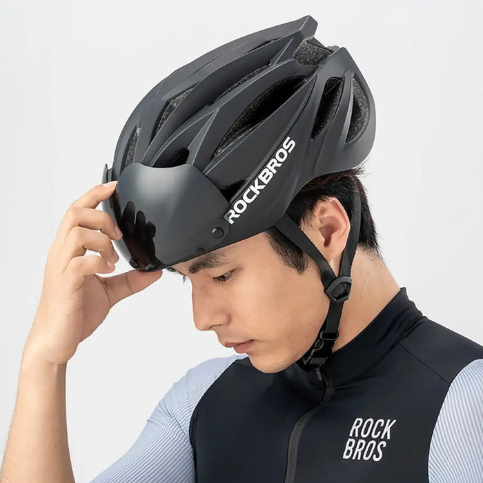Rockbros Bike Helmet with Visor Detachable UV Protective Goggles Unisex - Black - Sport products<<<HurtelXML