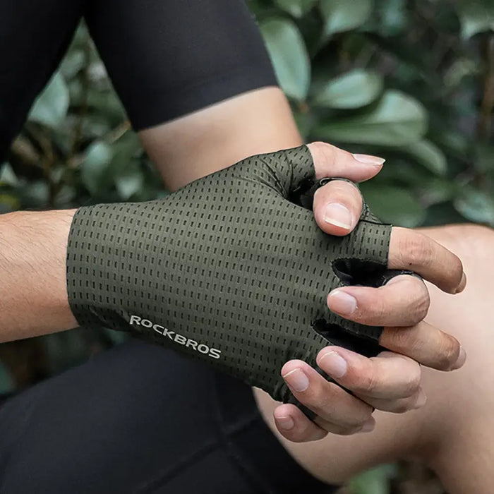 Rockbros Breathable Short Finger Cycling Gloves Size: S - Green - Cycling gloves<<<HurtelXML