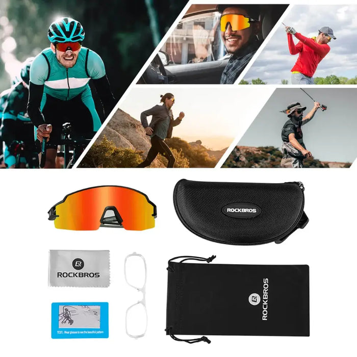 Rockbros Cycling Glasses Photochromic UV Protection with Corrective Insert Orange Lenses - Black - Sport