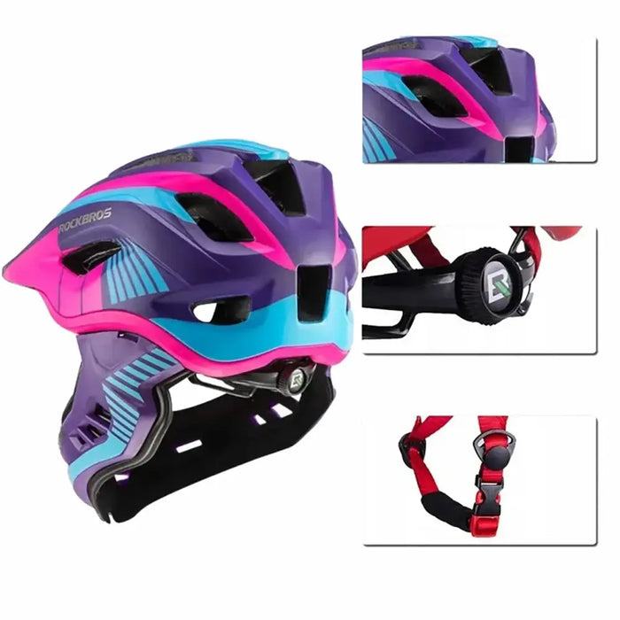 Rockbros TT-32SBPP-M children’s bicycle helmet with removable chinbar size M - purple-pink - Sport products<<<HurtelXML