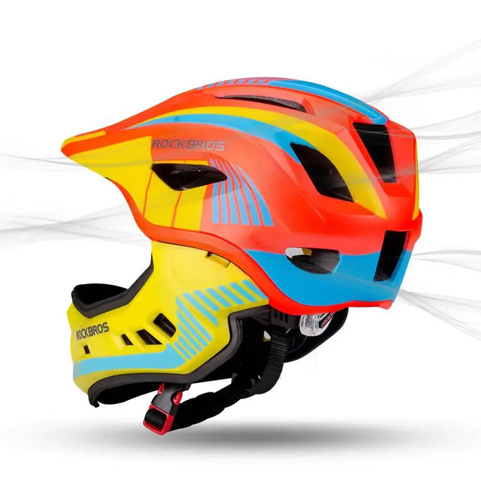 Rockbros TT-32SOYB-S children’s bicycle helmet with detachable chinbar size S - yellow-orange - Sport