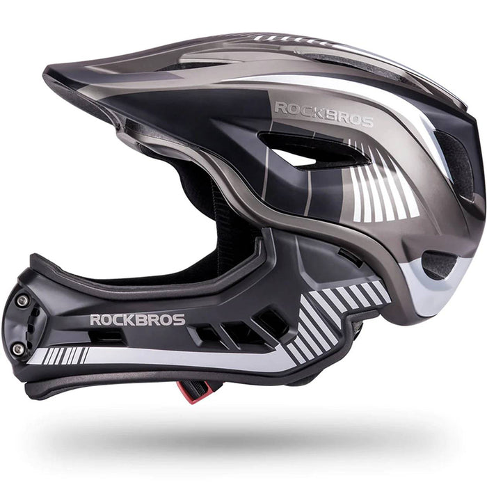 Rockbros TT-32SBTG-M children's bicycle helmet with removable chinbar, size M - gray