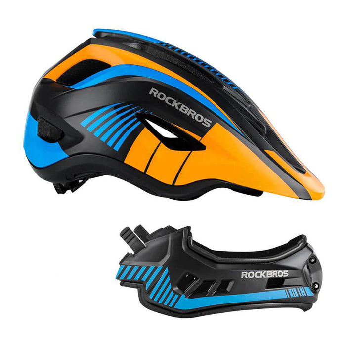 Rockbros TT-32SOBL-M children's bicycle helmet with removable chinbar, size M - black and orange