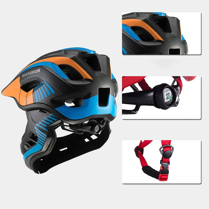 Rockbros TT-32SOBL-S Children's Bike Helmet with Detachable Chin Size S - Black and Orange