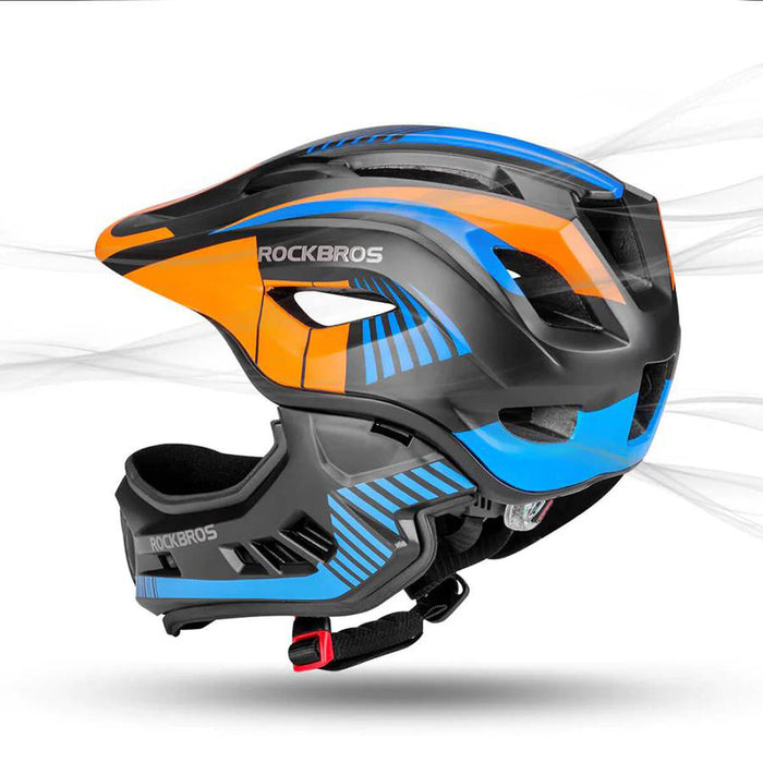 Rockbros TT-32SOBL-S Children's Bike Helmet with Detachable Chin Size S - Black and Orange
