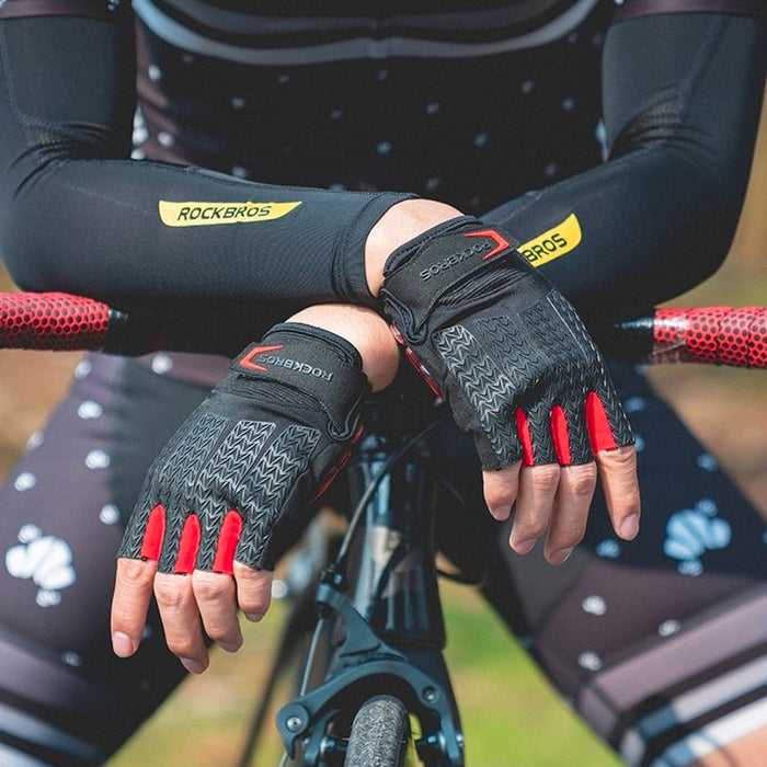 Rockbros S169BR L cycling gloves with gel inserts - black and red