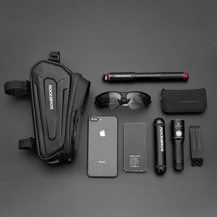Rockbros B68 Bike Pannier for Frame, Armored, with Phone Pocket and Cover, 1.7L - Black