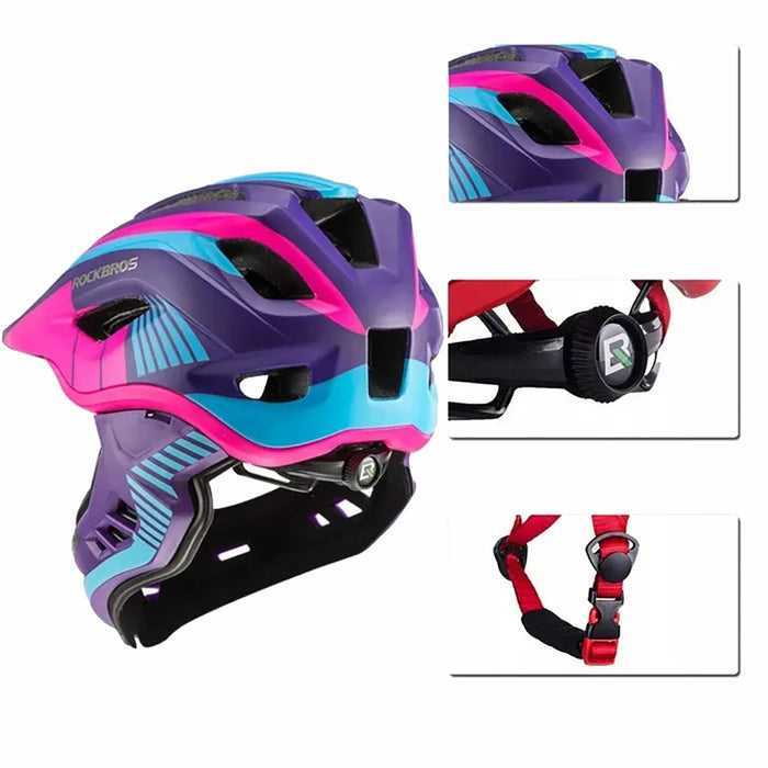 Rockbros TT-32SBPP-S Children's Bike Helmet with Detachable Chin Size S - Purple-Pink