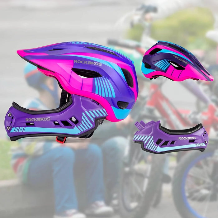 Rockbros TT-32SBPP-S Children's Bike Helmet with Detachable Chin Size S - Purple-Pink