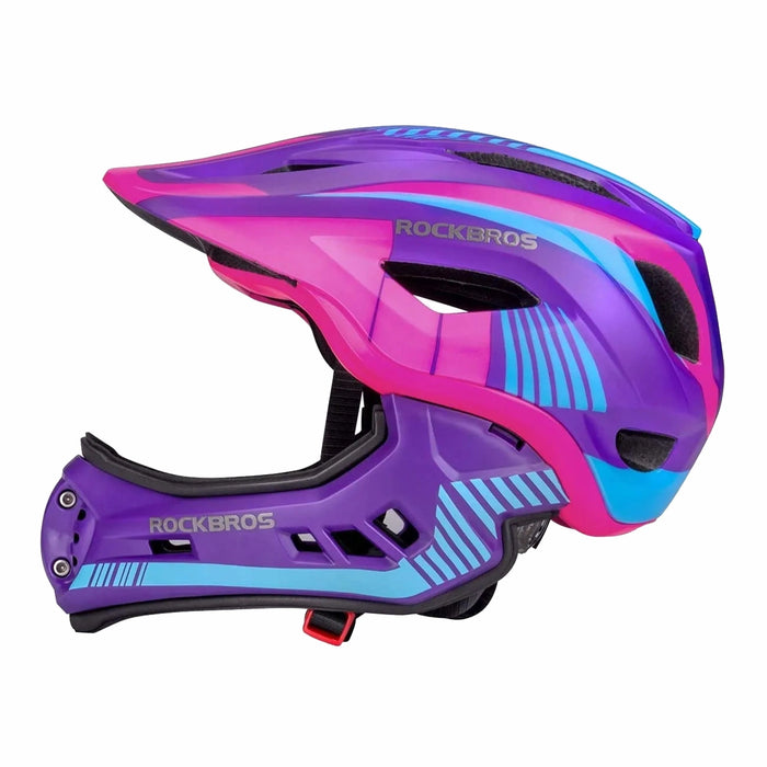 Rockbros TT-32SBPP-S children's bicycle helmet with detachable chinbar, size S - purple-pink