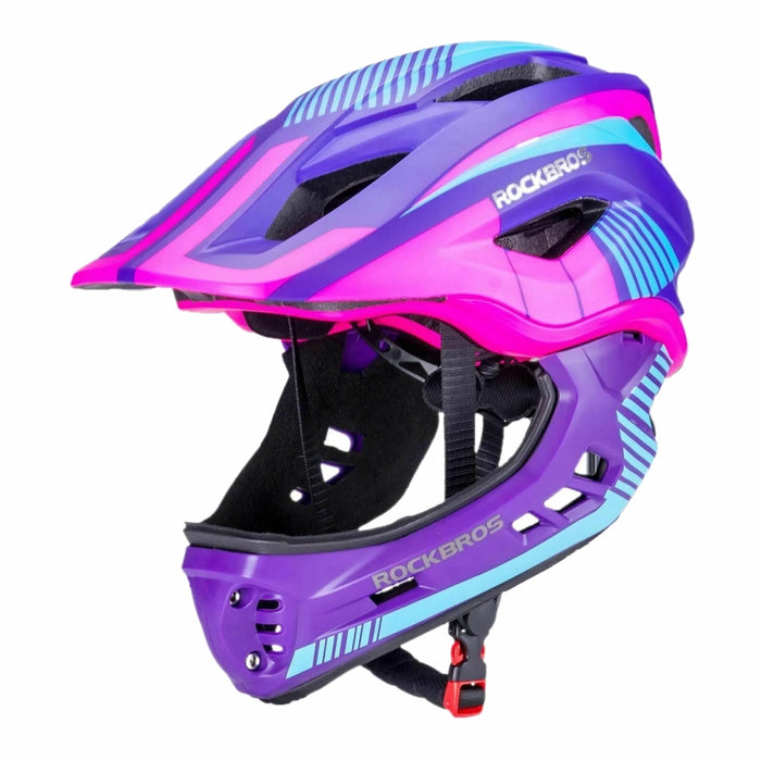 Rockbros TT-32SBPP-M Children's Bike Helmet with Detachable Chin Size M - Purple-Pink